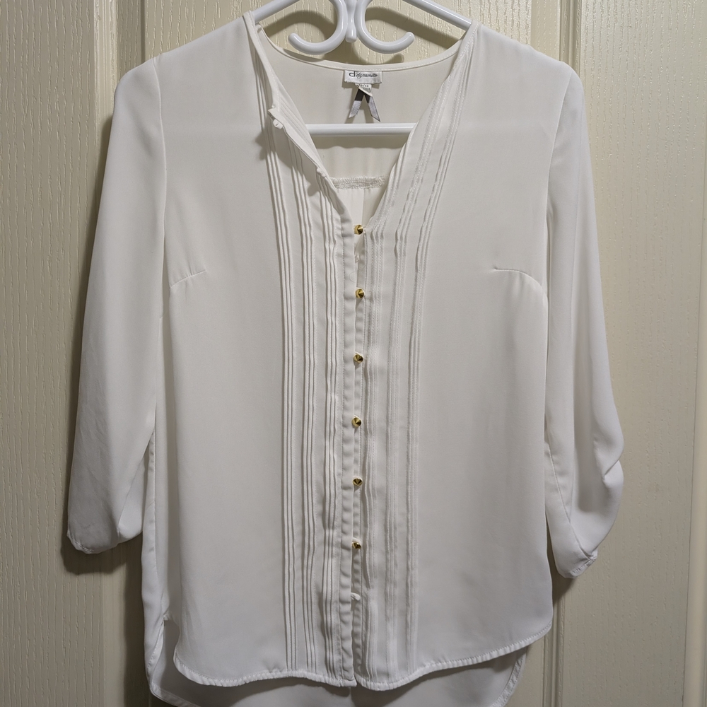 Dynamite White Blouse with Gold Buttons